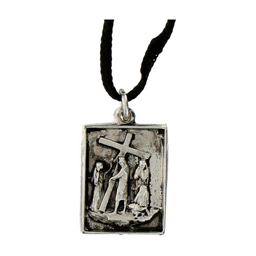 Via Crucis Eighth Station medal silver alloy women cry 2
