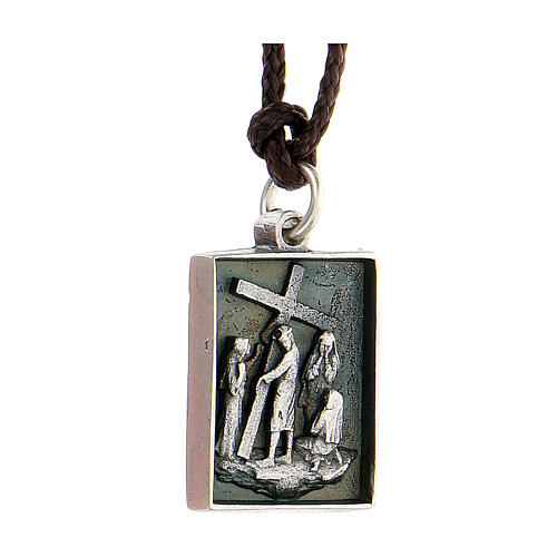 Via Crucis Eighth Station medal silver alloy women cry 3
