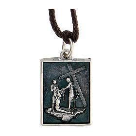Tenth station medal, Way of the Cross, silver alloy
