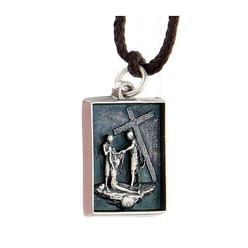 Tenth station medal, Way of the Cross, silver alloy 2