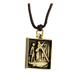 Way of the Cross pendant, 2nd Station, golden alloy