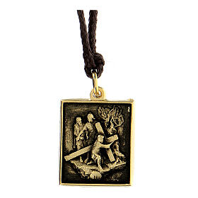 Way of the Cross pendant, 3rd Station, golden alloy