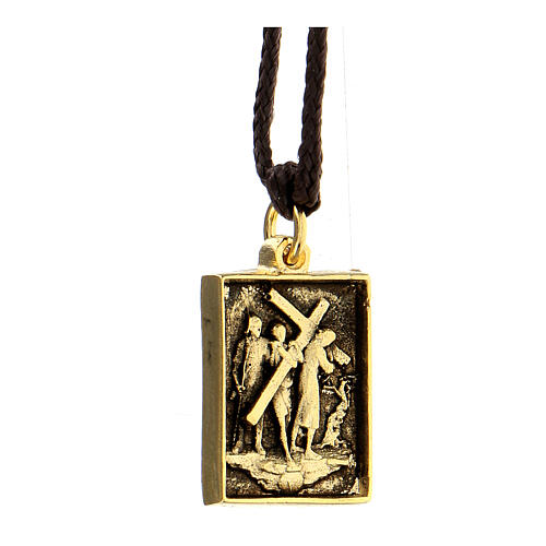 Way of the Cross pendant, 5th Station, golden alloy 2