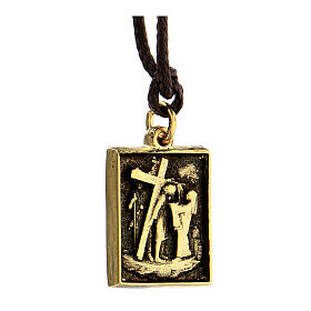 Way of the Cross pendant, 6th Station, golden alloy