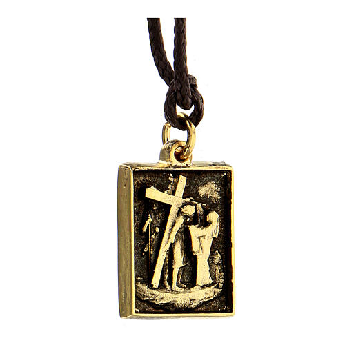 Way of the Cross pendant, 6th Station, golden alloy 2