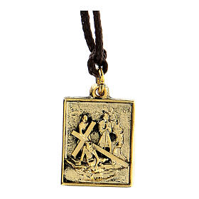 Way of the Cross pendant, 7th Station, golden alloy