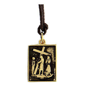 Way of the Cross pendant, 8th Station, golden alloy