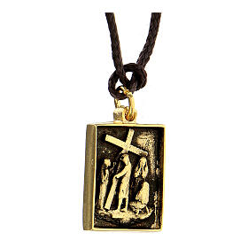 Way of the Cross pendant, 8th Station, golden alloy