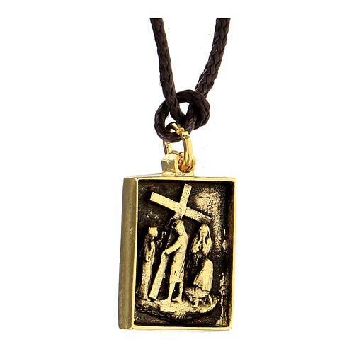 Way of the Cross pendant, 8th Station, golden alloy 2