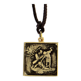 Medaille, Kreuzweg, neunte Station der Via Dolorosa, vergoldete Legierung