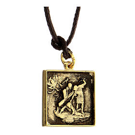 Way of the Cross pendant, 9th Station, golden alloy