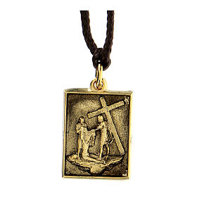 Way of the Cross pendant, 10th Station, golden alloy