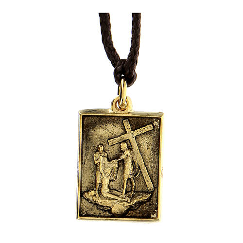 Way of the Cross pendant, 10th Station, golden alloy 1