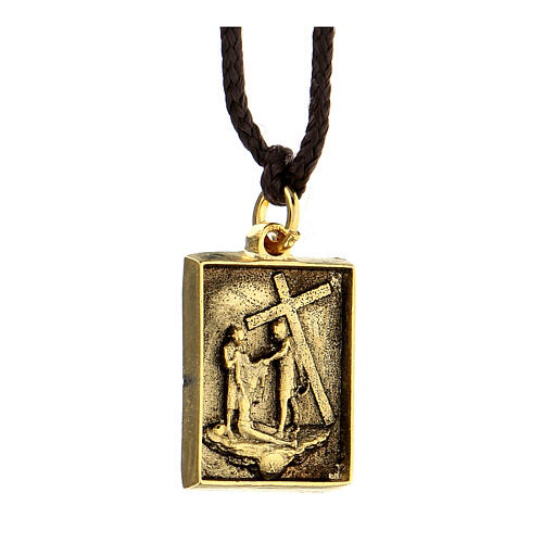 Way of the Cross pendant, 10th Station, golden alloy 2