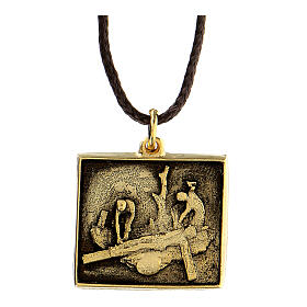 Way of the Cross pendant, 11th Station, golden alloy