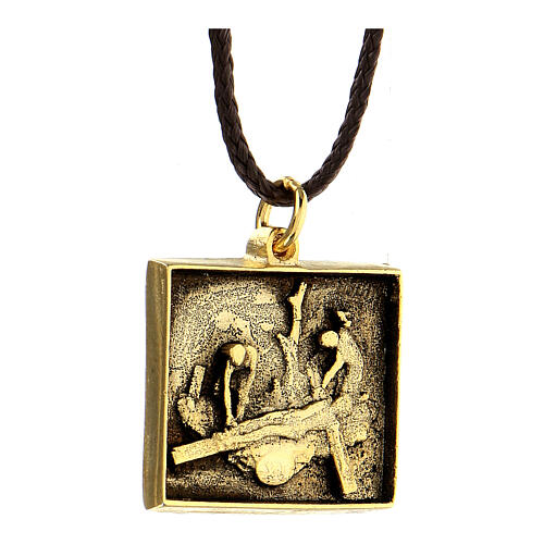 Way of the Cross pendant, 11th Station, golden alloy 2