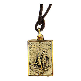 Way of the Cross pendant, 13th Station, golden alloy