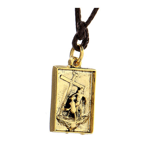 Way of the Cross pendant, 13th Station, golden alloy 2