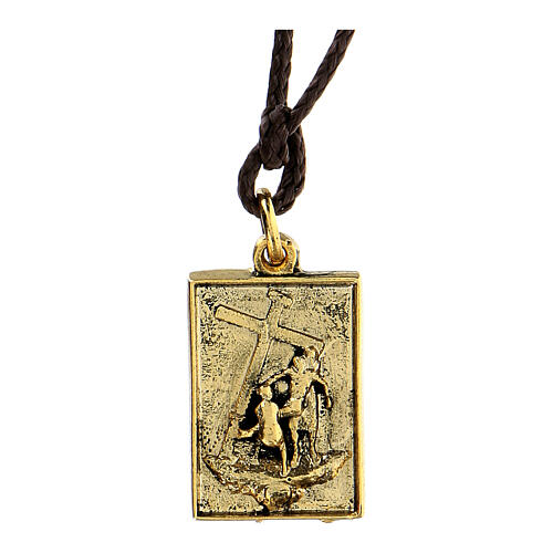 Via Crucis pendant medal 13th Station golden alloy the deposition 1