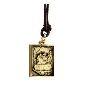 Medaille, Kreuzweg, vierzehnte Station der Via Dolorosa, vergoldete Legierung