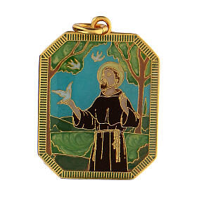 Medal of Saint Francis of Assisi, enamelled zamak, 3x2.5 cm