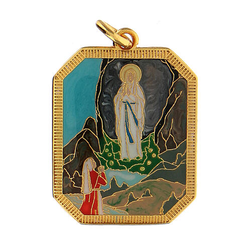 Enamelled zamak medal of Our Lady of Lourdes 3x2.5 cm 1