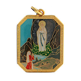 Pingente medalha Nossa Senhora de Lourdes zamak esmaltada 3x2 cm