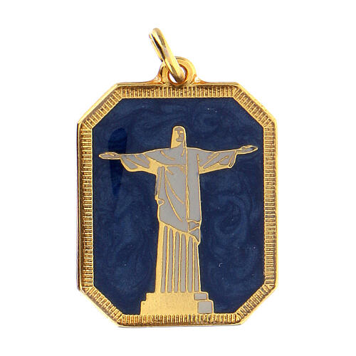 Medaglietta smaltata zama Cristo Redentore blu 3x2,5 cm 1