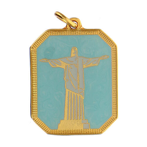 Zamak medal of the Risen Christ, turquoise enamel, 3x2.5 cm 1