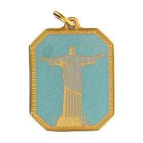 Médaille pendentif émaillée zamak Christ Ressuscité turquoise 3x2,5 cm