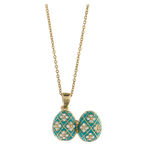 Egg-shaped sea green opening pendant, Russian Imperial style 7
