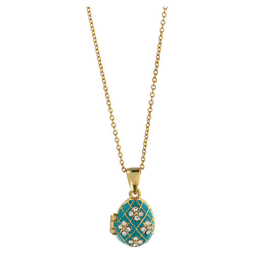 Russian Imperial egg necklace aqua green openable  1