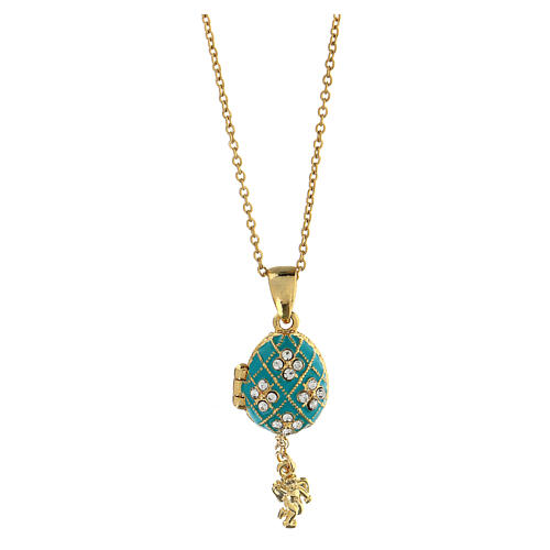 Russian Imperial egg necklace aqua green openable  5