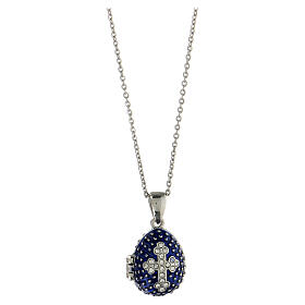 Egg-shaped blue opening pendant, Russian Imperial style, with budded cross and star