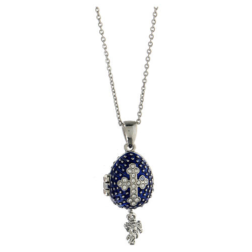 Egg-shaped blue opening pendant, Russian Imperial style, with budded cross and star 5