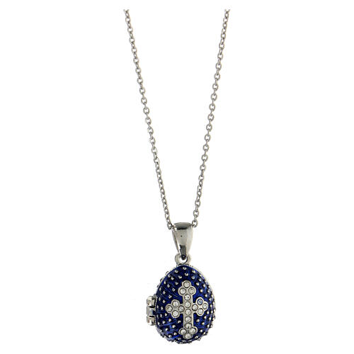 Blue Russian Imperial egg charm necklace with cross openable  1