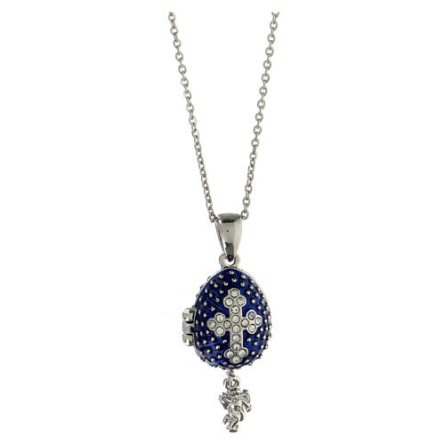 Blue Russian Imperial egg charm necklace with cross openable  5