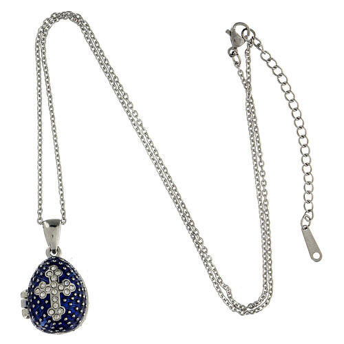 Blue Russian Imperial egg charm necklace with cross openable  6