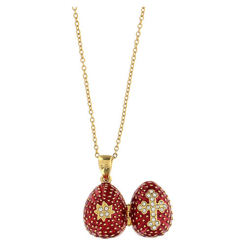 Russian Imperial egg charm necklace red stainless steel openable 7