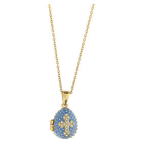 Egg-shaped light blue opening pendant, Russian Imperial style, with budded cross and star
