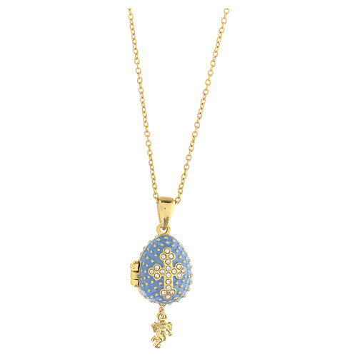 Egg-shaped light blue opening pendant, Russian Imperial style, with budded cross and star 5