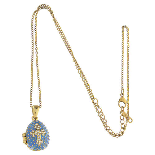 Egg-shaped light blue opening pendant, Russian Imperial style, with budded cross and star 6