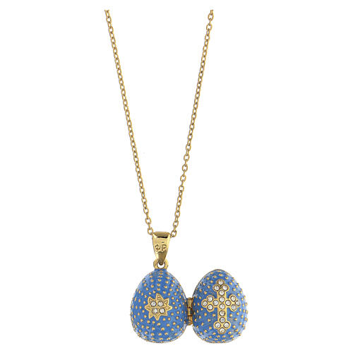 Egg-shaped light blue opening pendant, Russian Imperial style, with budded cross and star 7