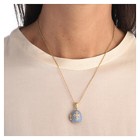Russian Imperial egg necklace light blue stainless steel openable