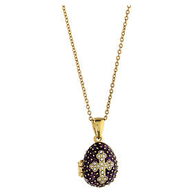 Egg-shaped purple opening pendant, Russian Imperial style, with budded cross and star