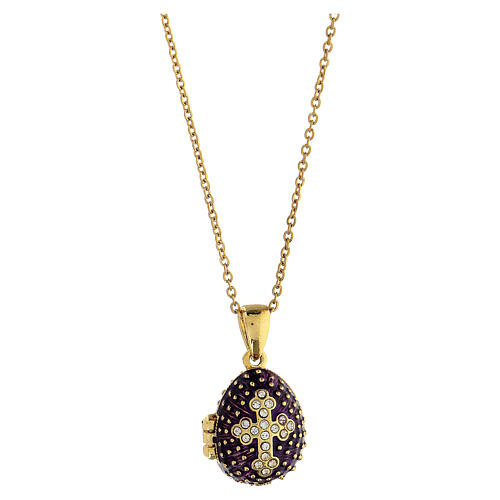 Egg-shaped purple opening pendant, Russian Imperial style, with budded cross and star 1