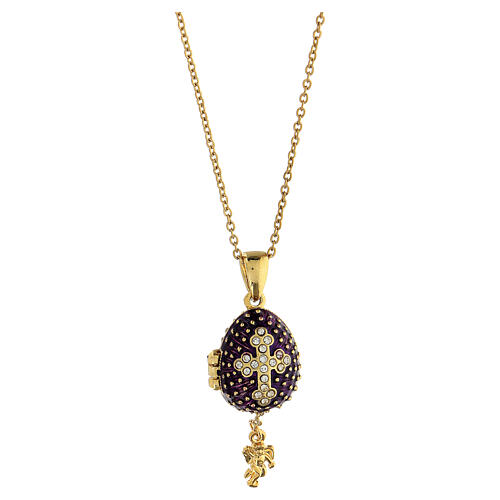 Egg-shaped purple opening pendant, Russian Imperial style, with budded cross and star 5