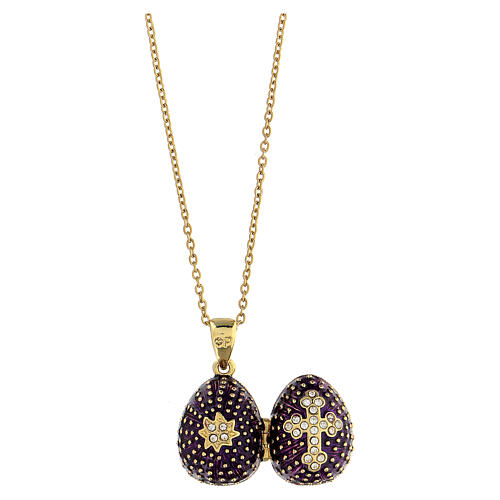 Egg-shaped purple opening pendant, Russian Imperial style, with budded cross and star 7