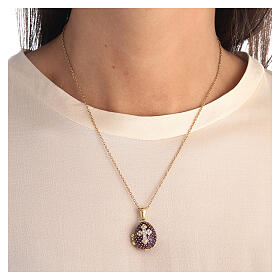 Russian Imperial egg necklace purple stainless steel openable