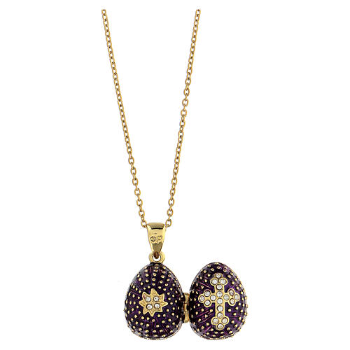 Fabergé egg necklace purple stainless steel openable 7